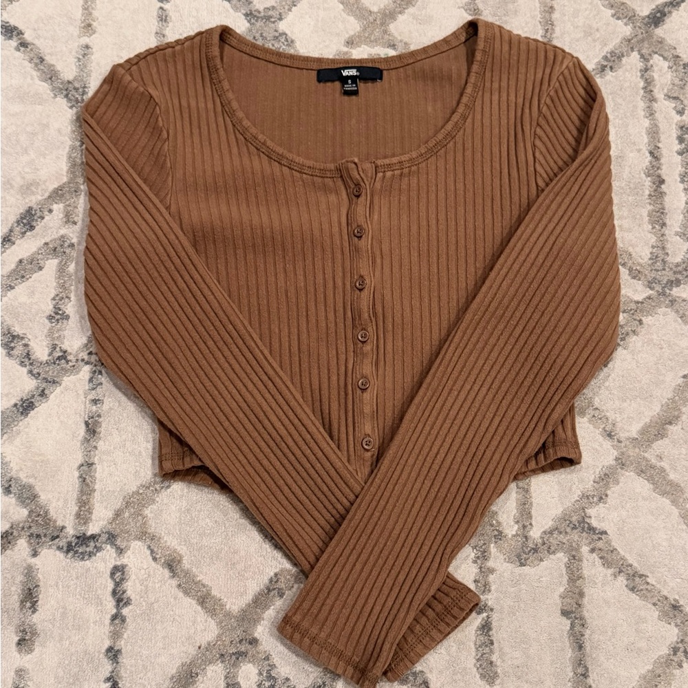 Vans Women's Tan Ribbed Button Down Shirt